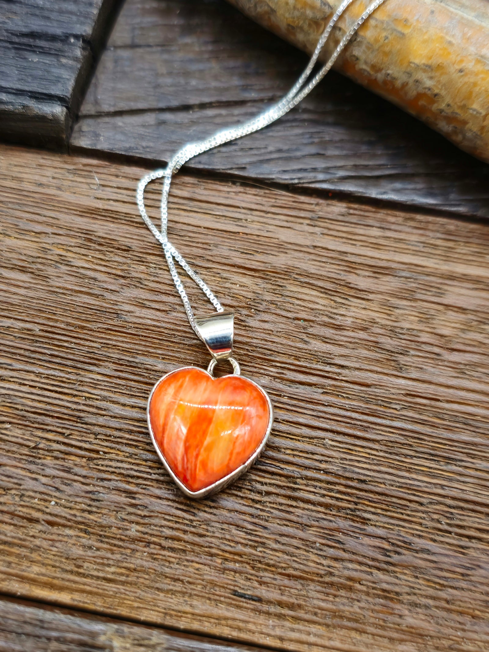 Orange Spiny Oyster Heart Pendant on 18 in. Chain