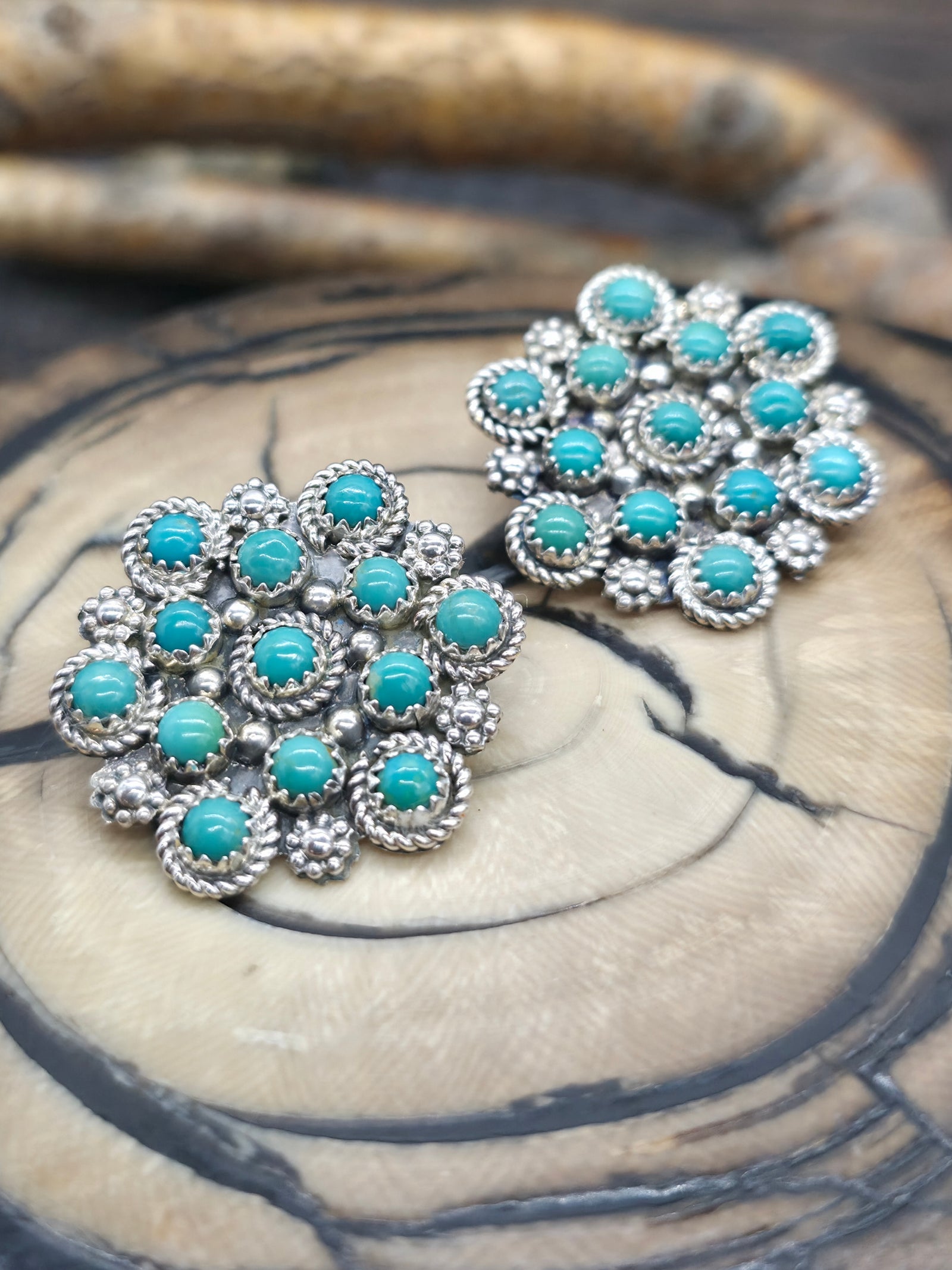 Sterling Silver Green Turquoise Post Cluster Earrings by Dillon Cheama