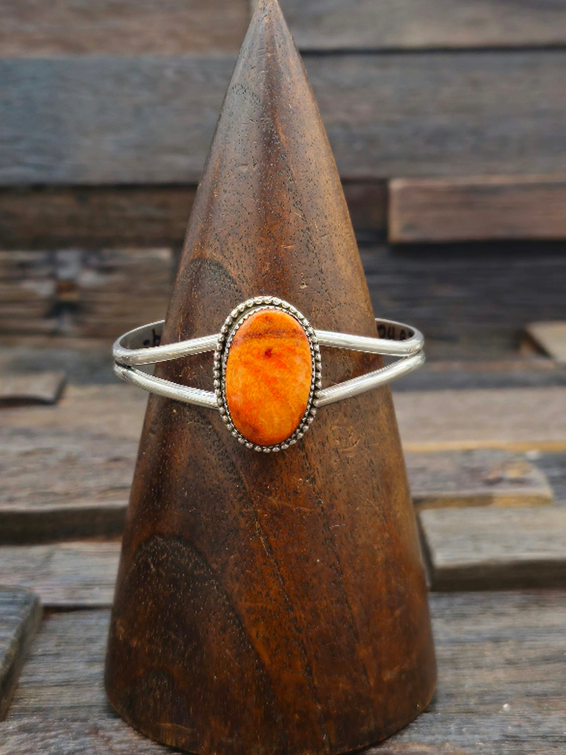 Orange Spiny Oyster Shell Sterling Silver Cuff by Rosella Paxton