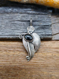 Vintage/Estate Sterling Silver Black Onyx Feather Pendant