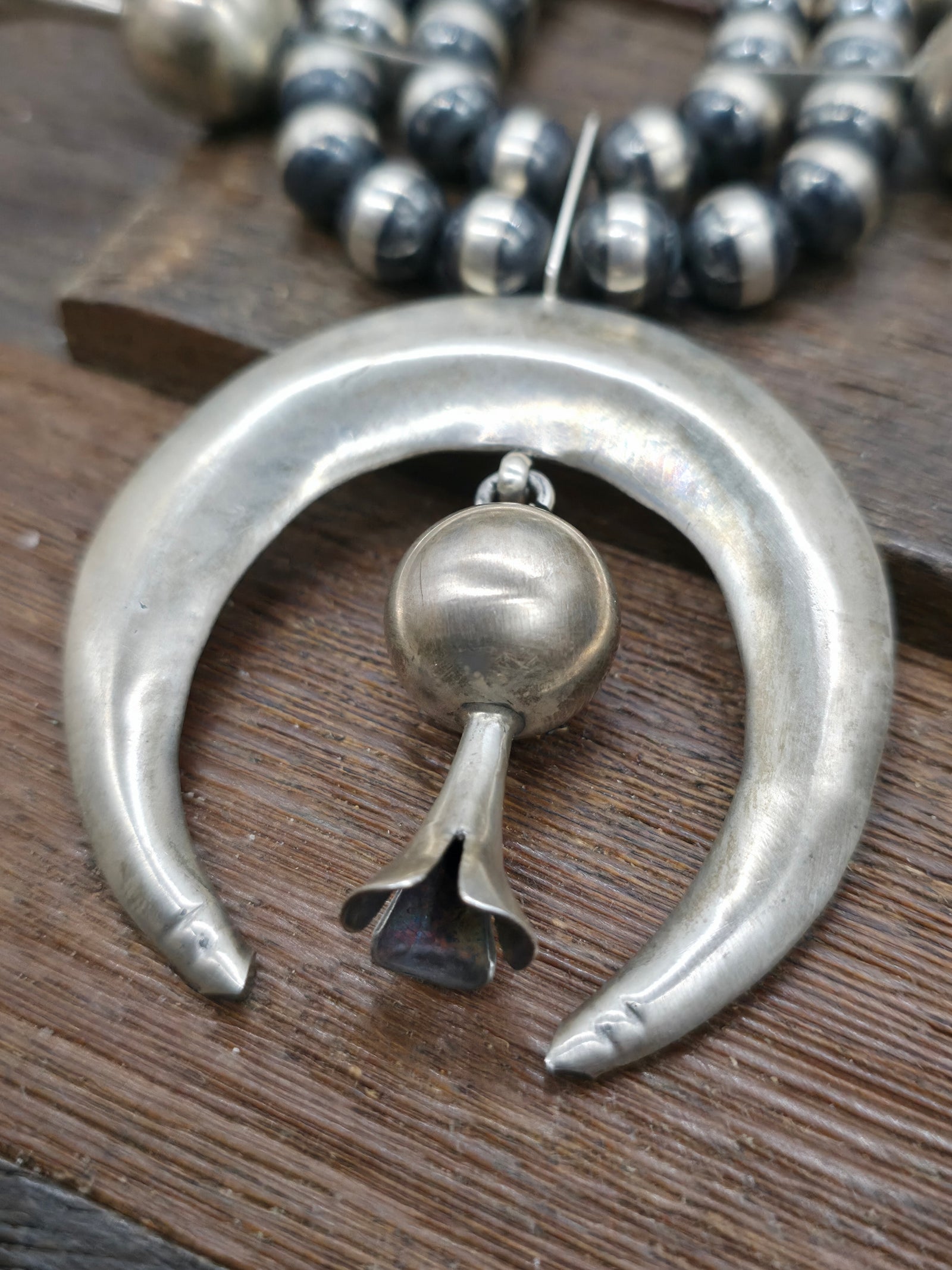 Sterling Silver Squash Blossom Necklace and Earring Set by Russel Sam - 26 in.