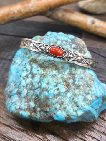 Stamped Sterling Silver Coral Cuff by Sunshine Reeves - 6 3/4 in.
