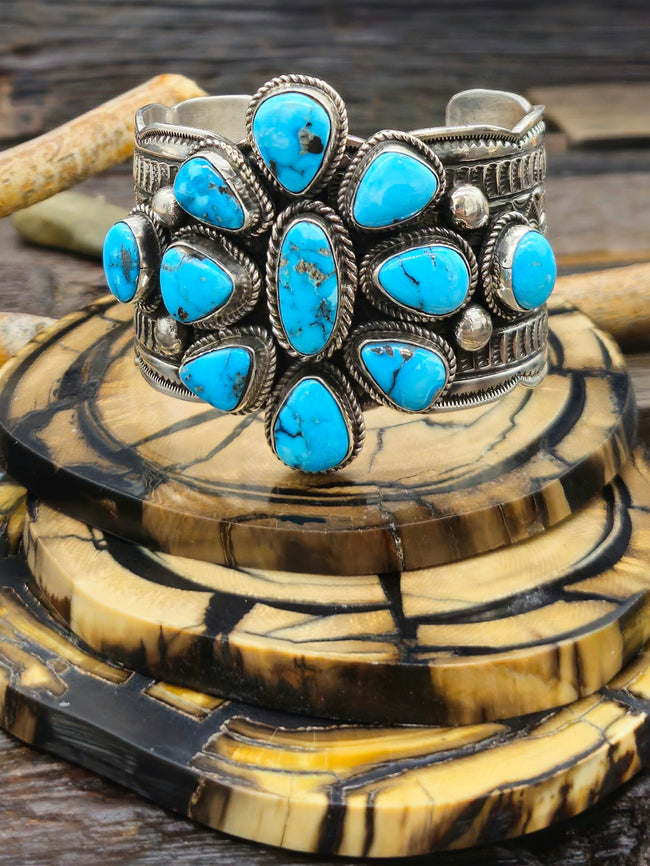 Blue Turquoise Cluster Bracelet by Tillie Jon 7 in.