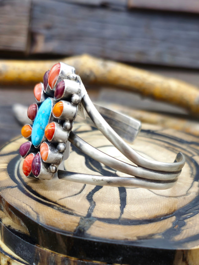 Spiny Oyster and Turquoise Cluster Cuff by Darrin Livingston - 6 1/2 in.