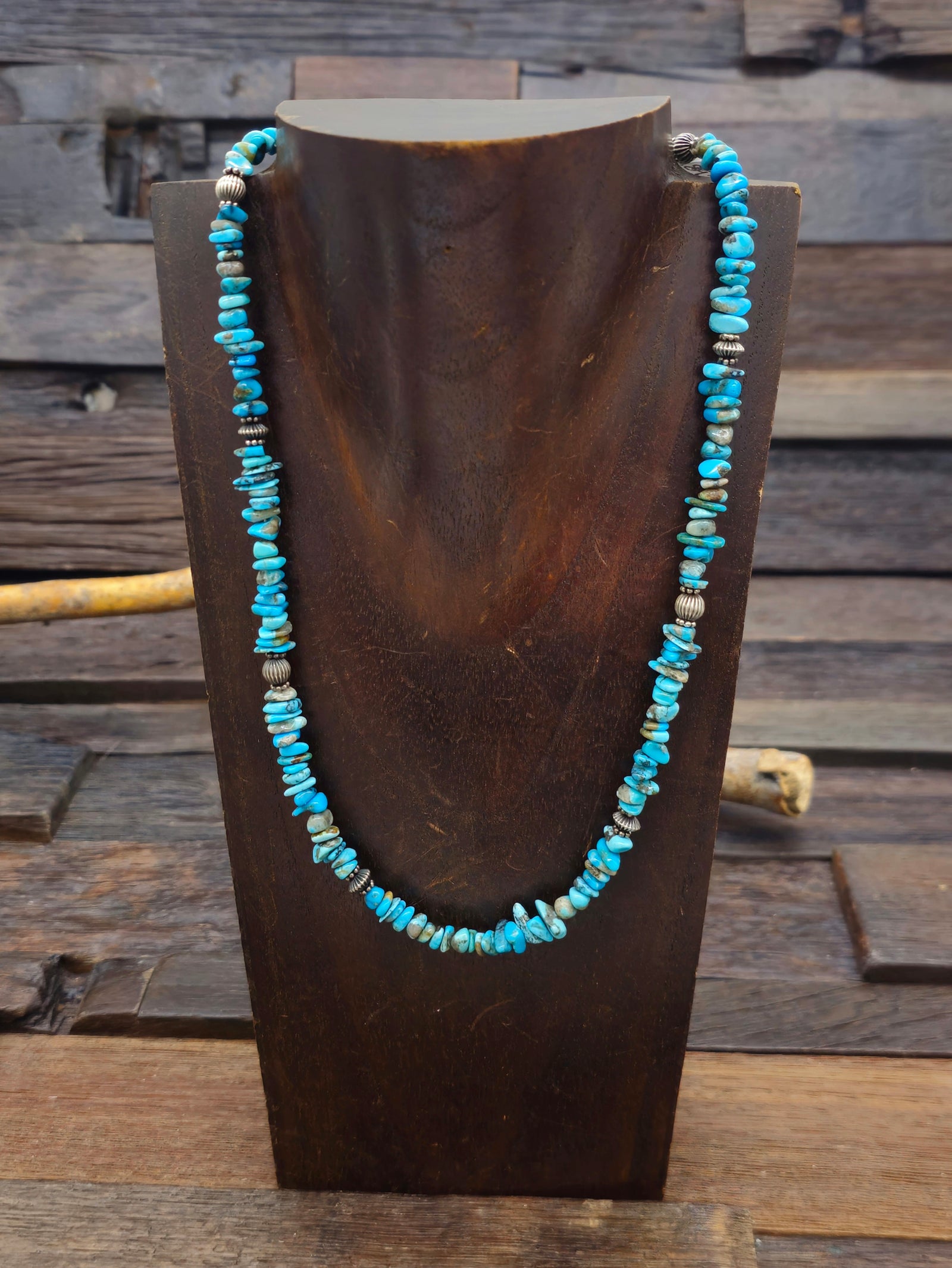 Blue Chip Turquoise and Sterling Silver Bead Necklace - 19 in. w/2 1/2 in. extender