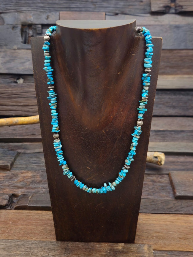 Blue Chip Turquoise and Sterling Silver Bead Necklace - 19 in. w/2 1/2 in. extender