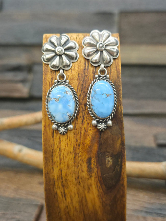 Sterling Silver Golden Hills Turquoise Earrings by Arnold Goodluck - 2 in. by 3/4 in.