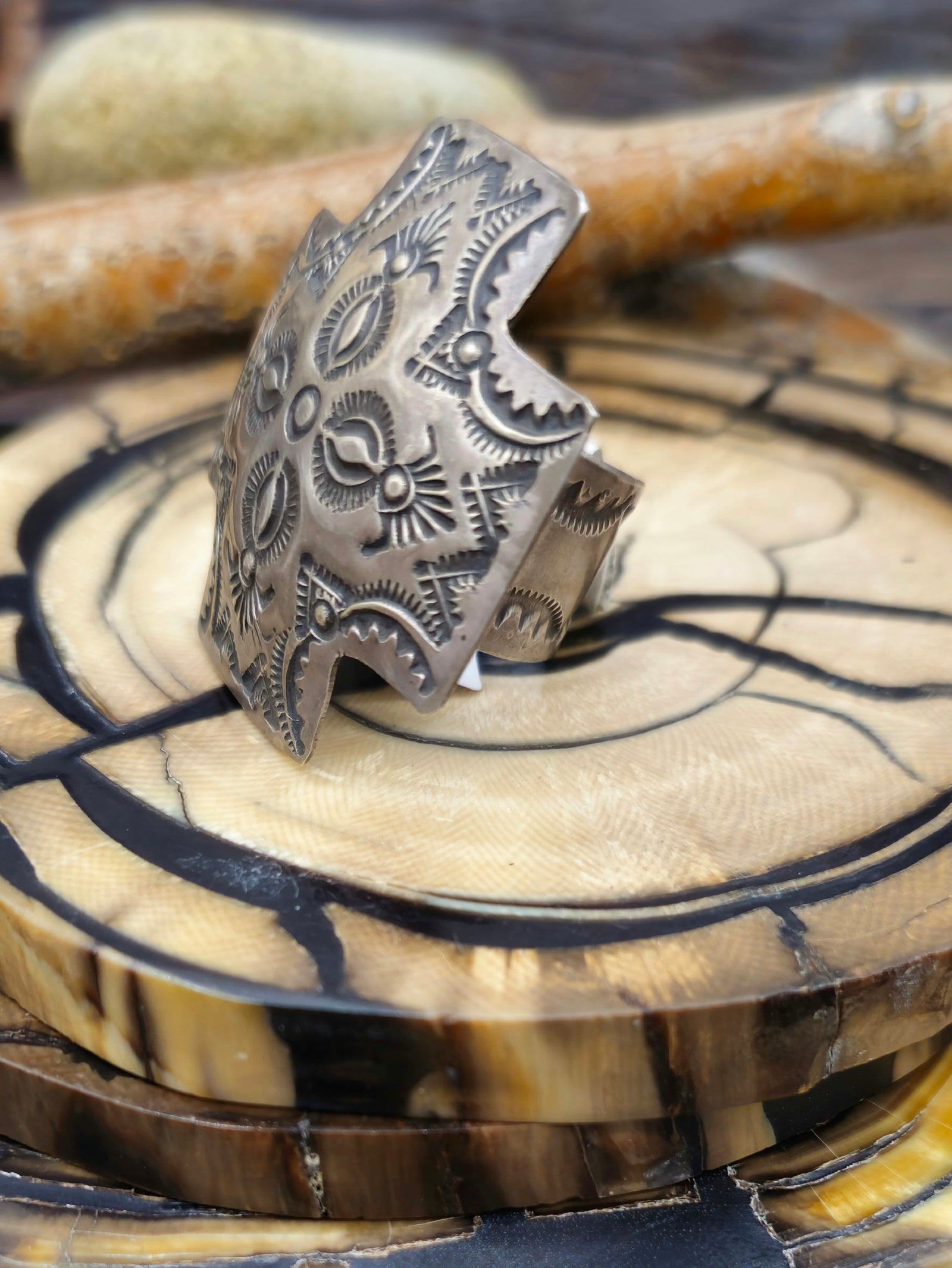 Cross Adjustable Stamped Sterling Silver Ring by Vincent Platero