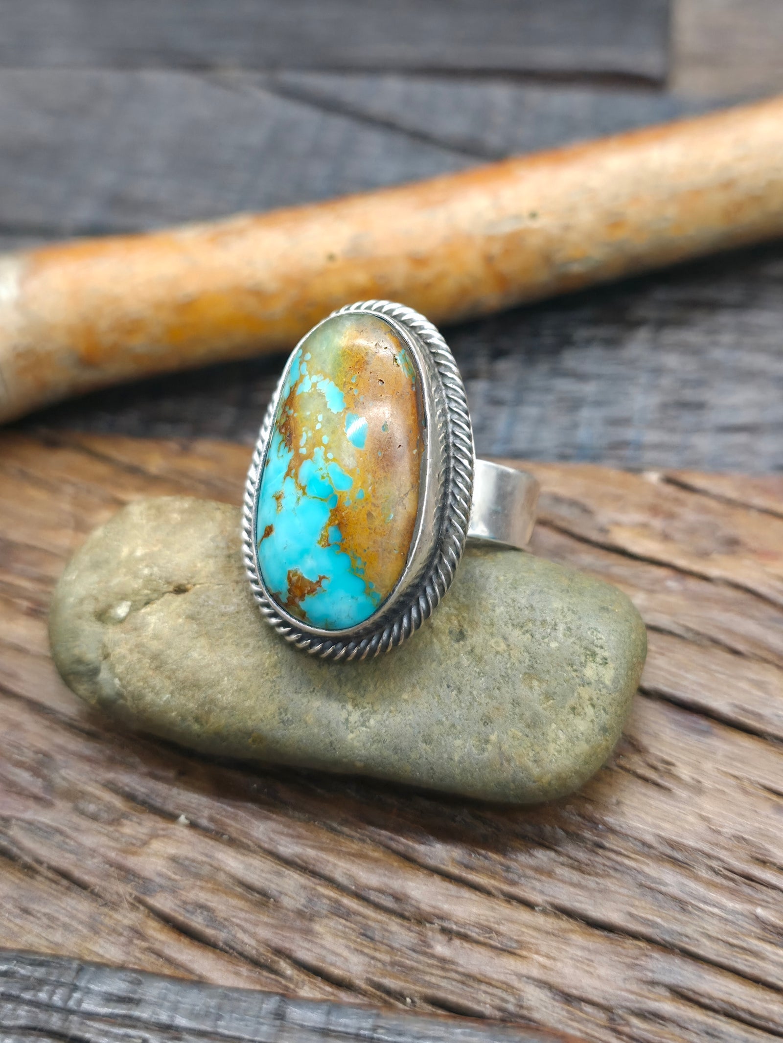Leon Martinez Turquoise and Sterling Ring - Adjustable