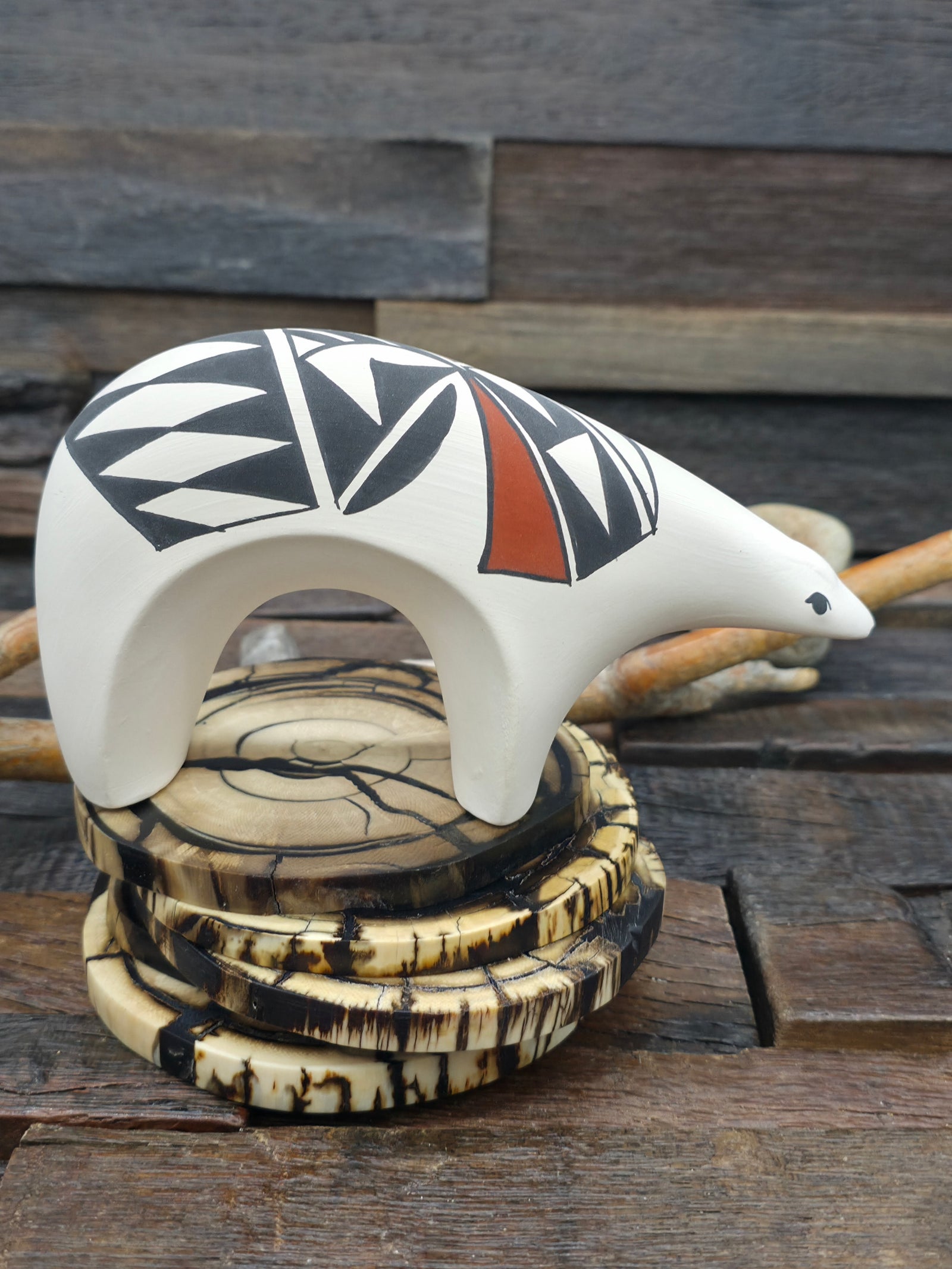 Hand Painted Acoma Ceramic Bear by Kuutimaitsa - 6 1/2 in. by 4 in. by 2 in.