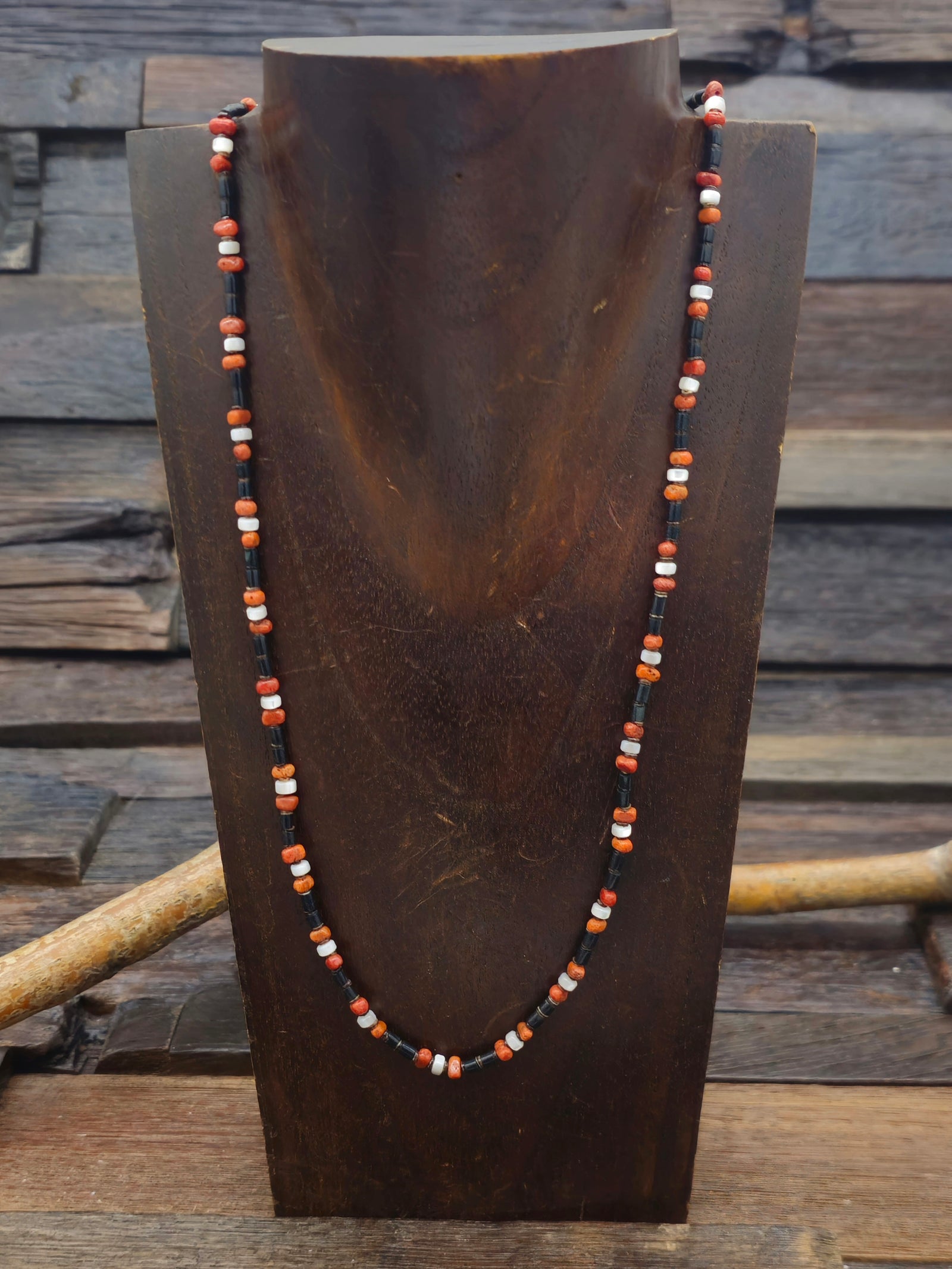 Jet, Mother of Pearl, and Sponge Coral Necklace by Dave Reano - 20 in.