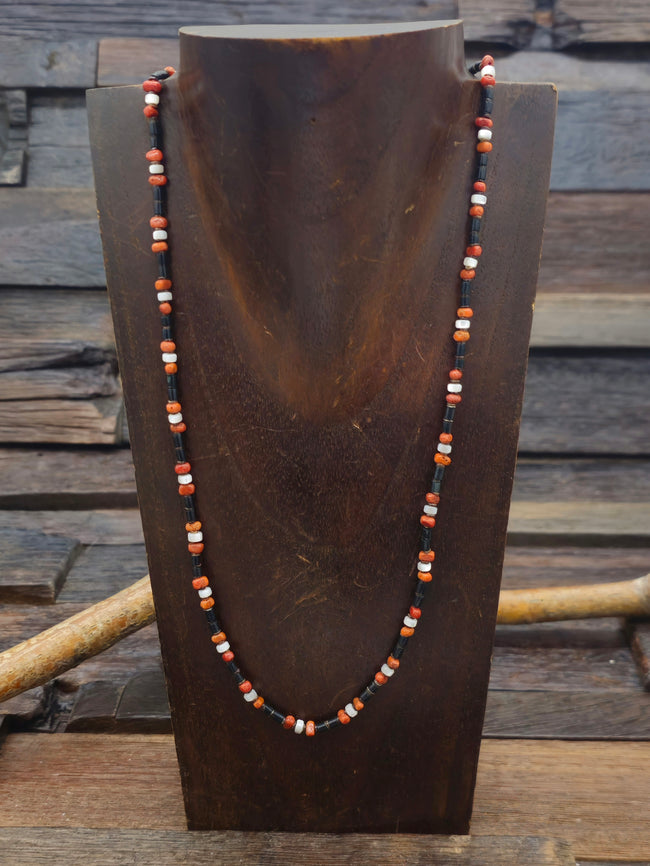 Jet, Mother of Pearl, and Sponge Coral Necklace by Dave Reano - 20 in.