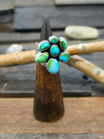 Sterling Silver Turquoise Cluster Cuff by Jacob Troncosa - 7 1/4 in