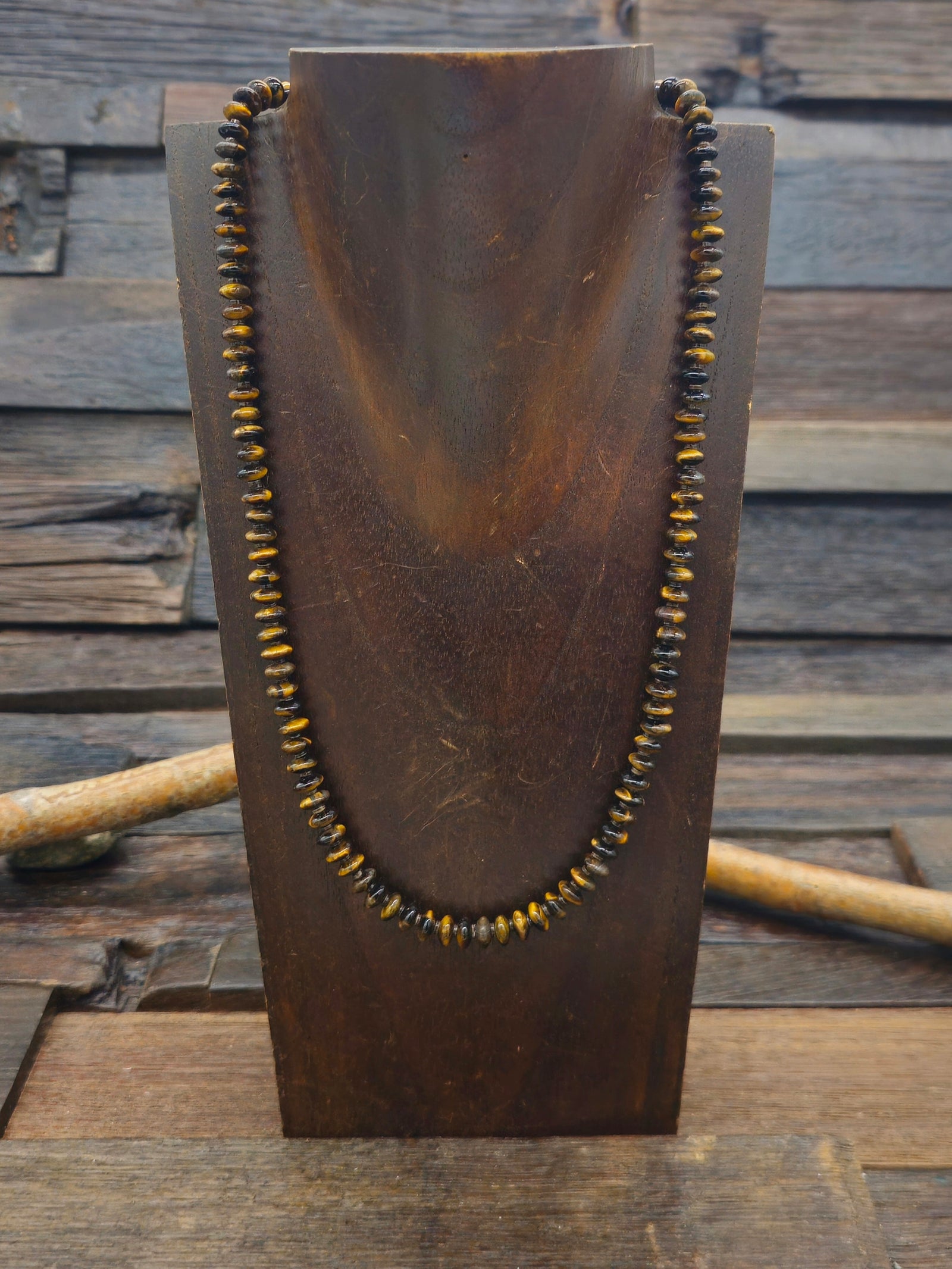 Tiger's Eye Stone Bead Necklace - 20 in. w/2 in. extender