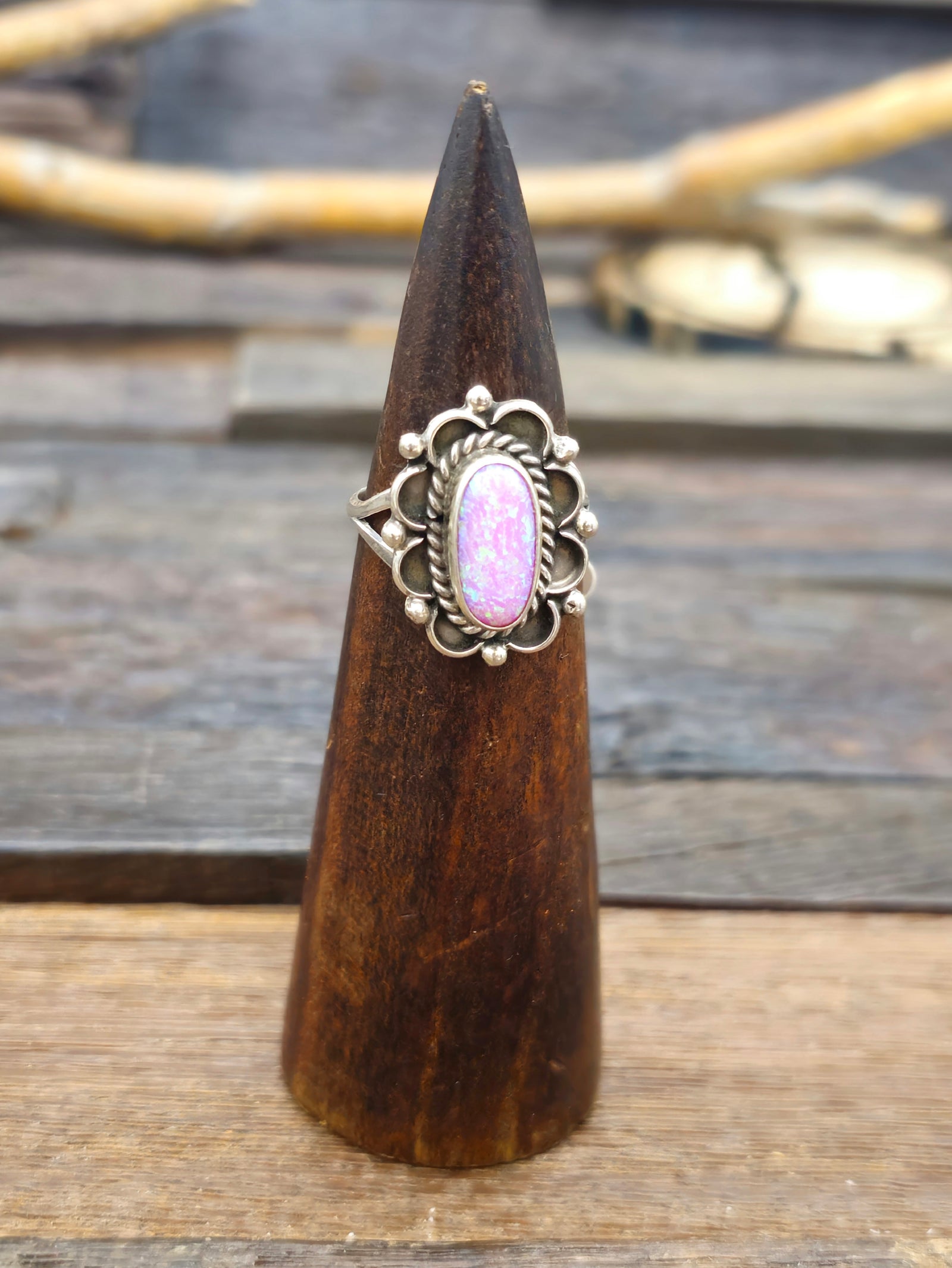 Pink Lab Opal Sterling Silver Ring by Priscilla Smith - Size 9