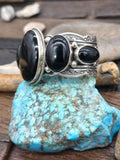 Stamped Sterling Silver Five Stone Onyx Cuff by Happy Piasso - 7 in. with Gap