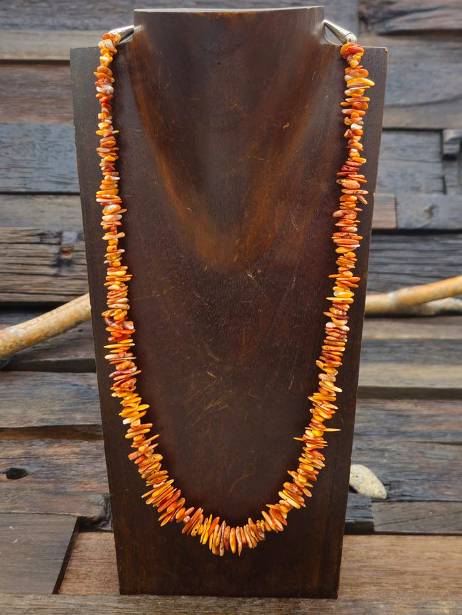 Orange Spiny Oyster Chip Bead Necklace  - 22 in