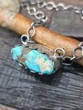 Sterling Silver Blue Turquoise Stamped Bezel Necklace - 20 in.