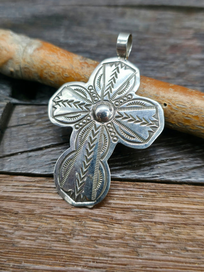 Stamped Sterling Silver Cross Pendant by Arnold Blackgoat