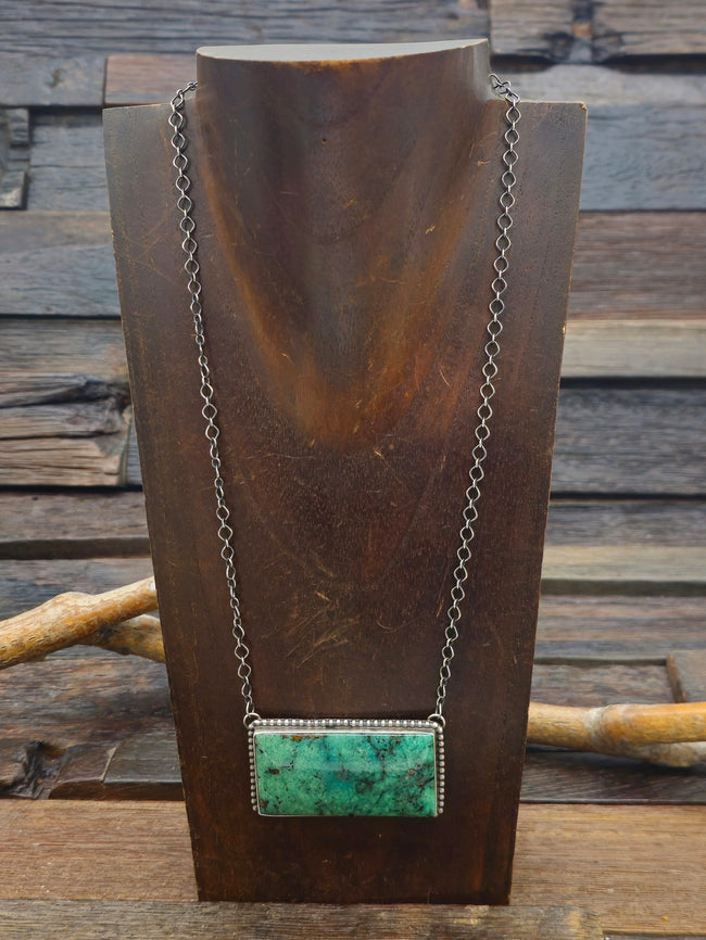 Turquoise and Sterling Silver Bar Necklace - 18 in.