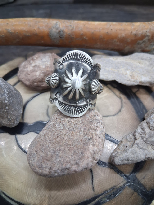 Sterling Silver Stamped Starshot Band Ring Size 9 3/4 by Richard Jim