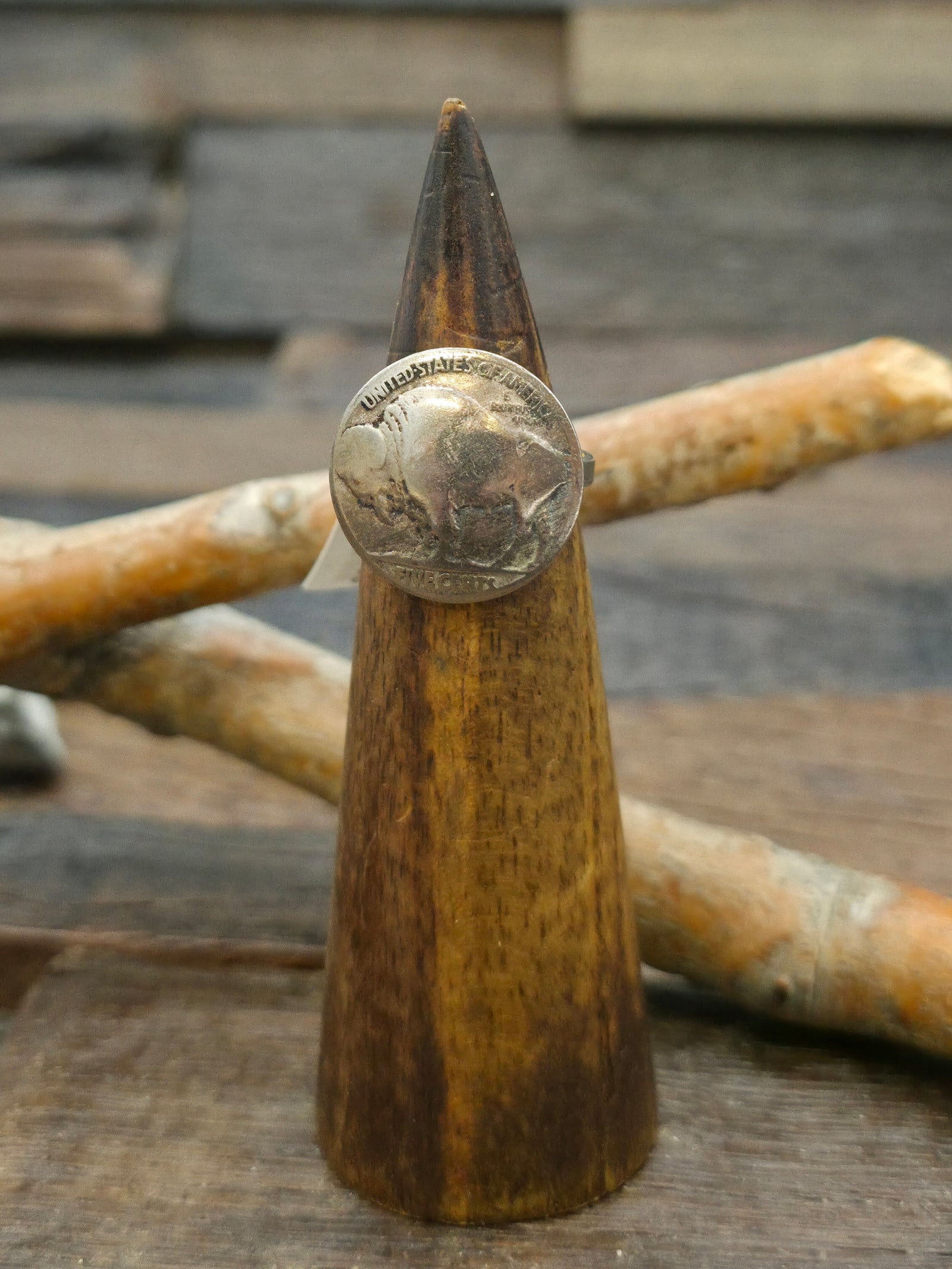 Buffalo Nickle Ring with Nickle Silver Band - Size 7 1/2