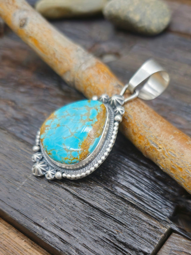 Turquoise and Sterling Silver Teardrop Pendant by Daniel Benally