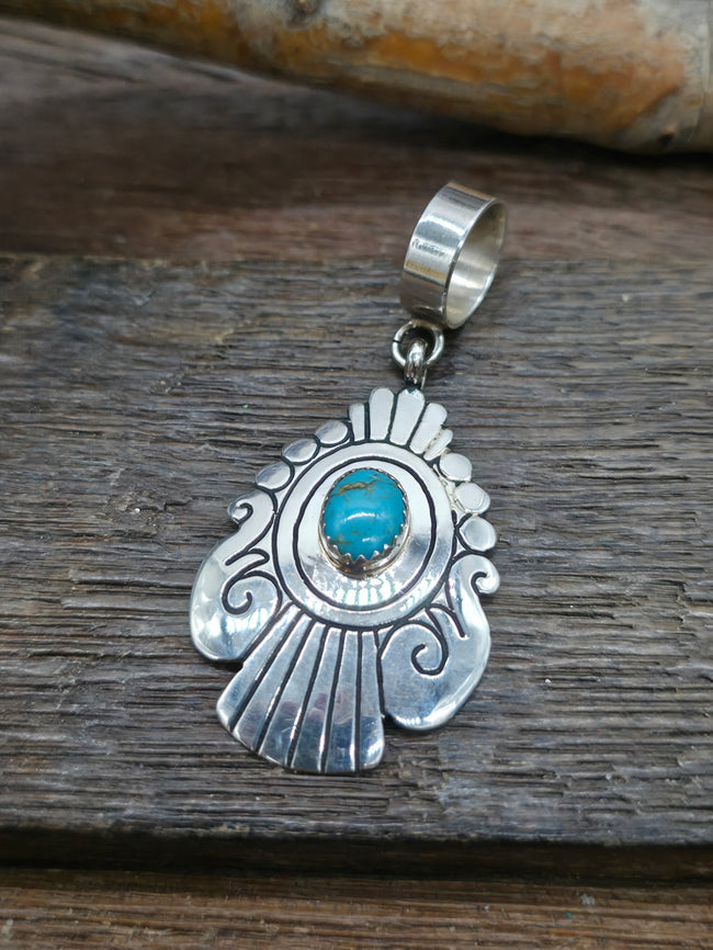Sterling Silver Turquoise Pendant by Rose Singer - 2 1/4 in. by 1 in.