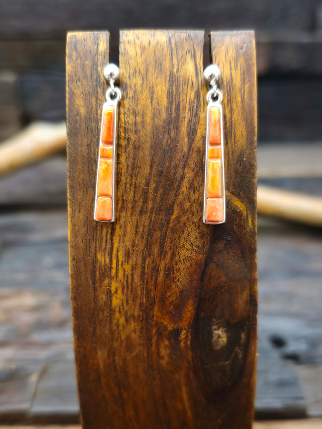 Spiny Oyster Cobblestone Inlay Post Dangle Sterling Silver Earrings by Rick Tolino