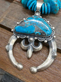 Mixed Turquoise and Sterling Silver Bead Necklace with Sterling Silver Turquoise Chimney Butte Naja - 26 in.