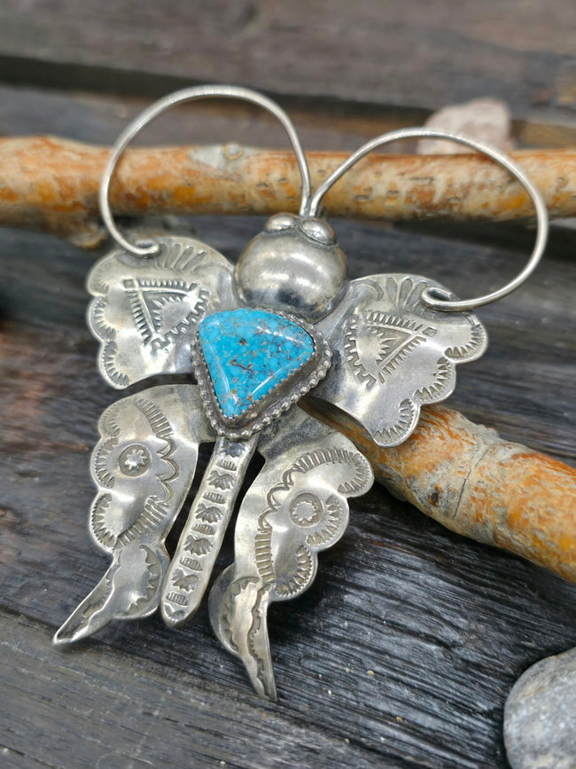 Large Sterling Silver Turquoise Butterfly Pin/Pendant