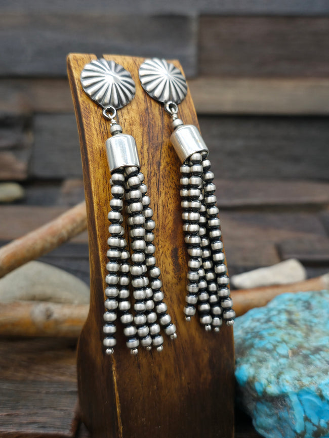 Long Oxidized Sterling Silver Tassel Earring - 4 in. by 3/4 in.