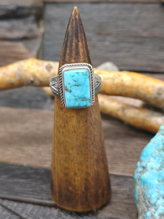 Sterling Silver Blue Gem Turquoise Ring by L. Ganado - Size 9