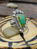 Stamped Sterling Silver and Green Turquoise Ring - Size 9