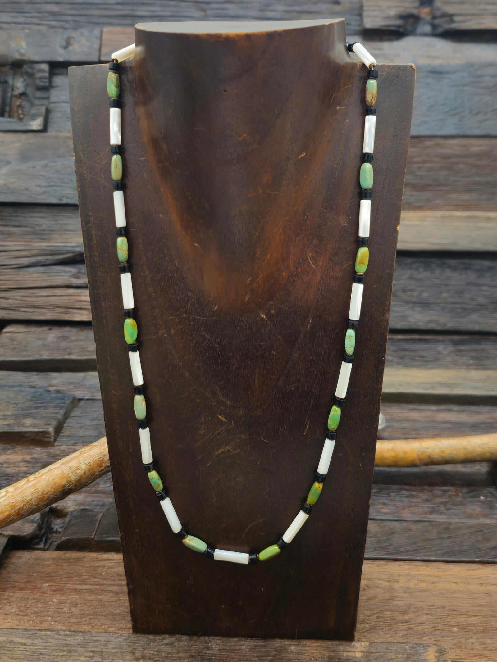 Mother of Pearl and Turquoise Necklace by Dave Reano - 22 in.