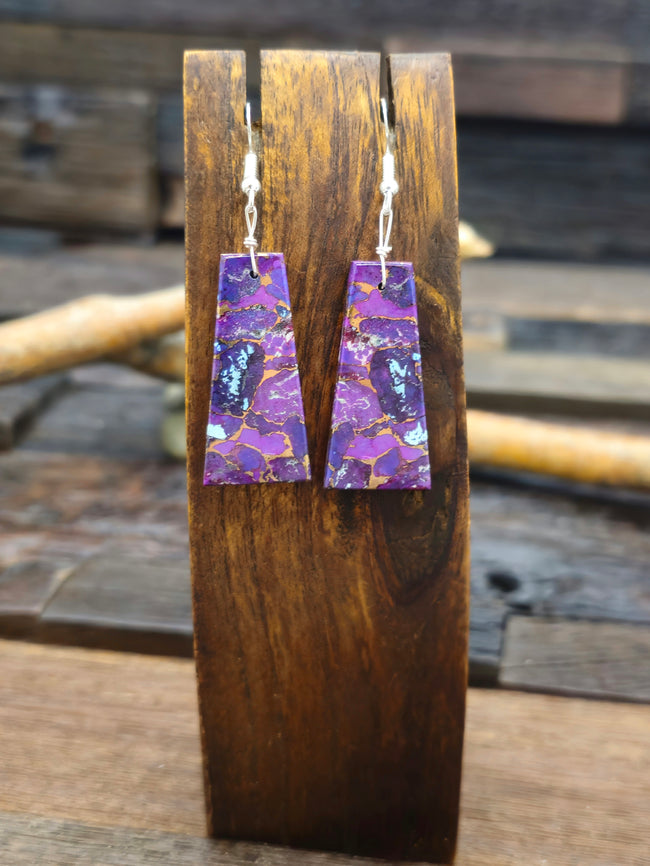 Purple Mojave Slab Earrings by Robert Coriz