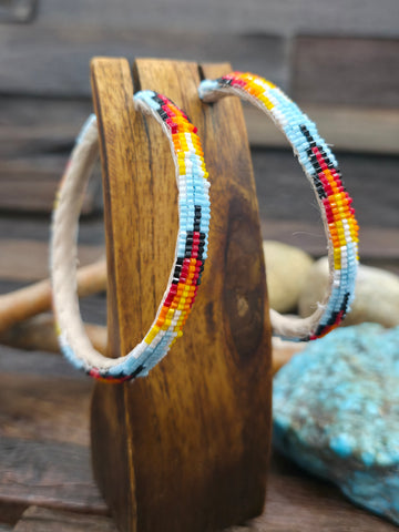 Louise Pete Turquoise Slab Earrings with Feathers