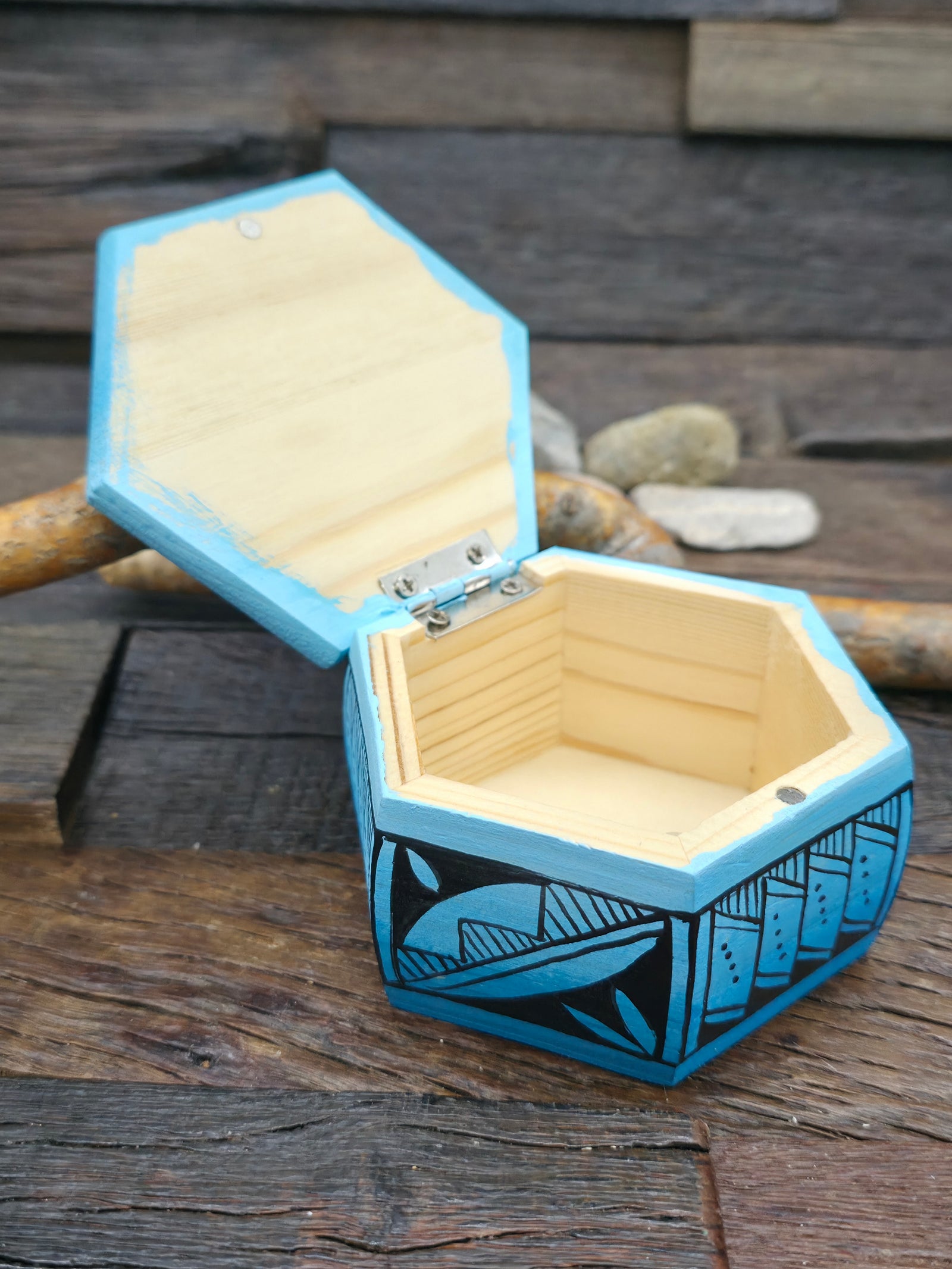 Handpainted Wooden Trinket Box by Andy Tsosie - Butterfly - 3 in. by 3 in. by 2 in.
