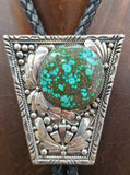 Sterling Silver Applique Turquoise Bolo Tie by Thomas Nez