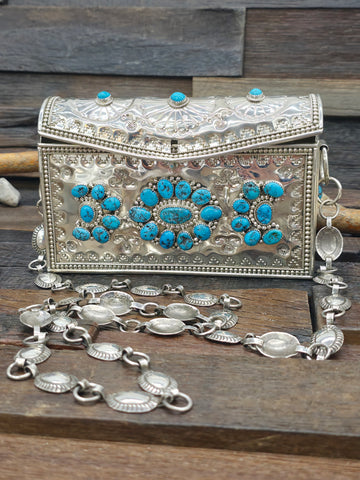 Graduated Mixed Turquoise Disc Necklace with Stamped Sterling Silver Beads - 26 in.