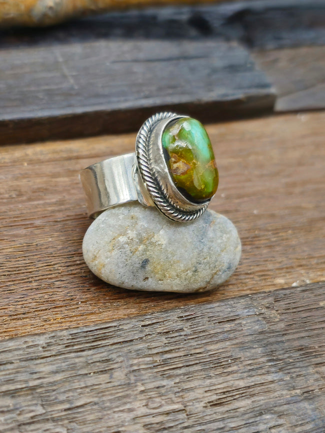 Leon Martinez Turquoise and Sterling Adjustable Ring