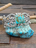 Extra Large Cast and Stamped Sterling Silver and Turquoise Cuff - 9 in. with Gap