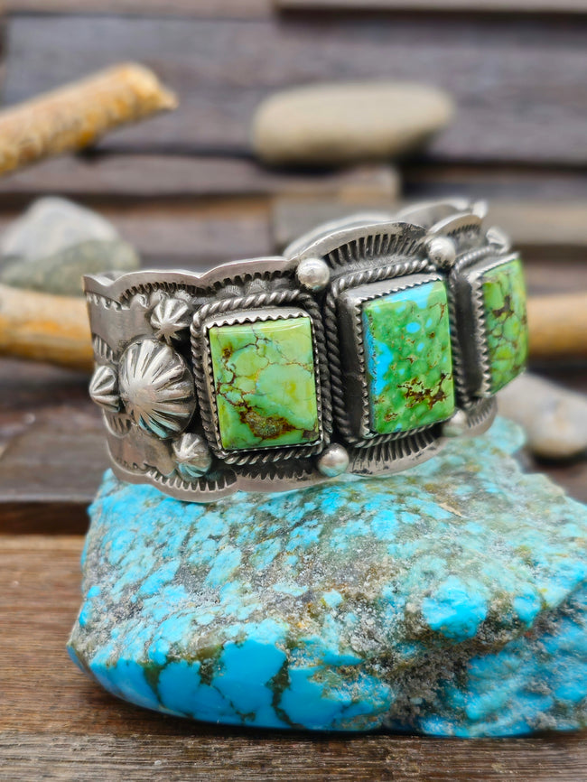 Three Stone Sonoran Turquoise Sterling Silver Cuff by Richard Jim - 6 1/2 in.