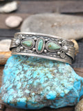 Three Stone Sonoran Turquoise Sterling Silver Cuff by Richard Jim - 6 1/2 in. with Gap