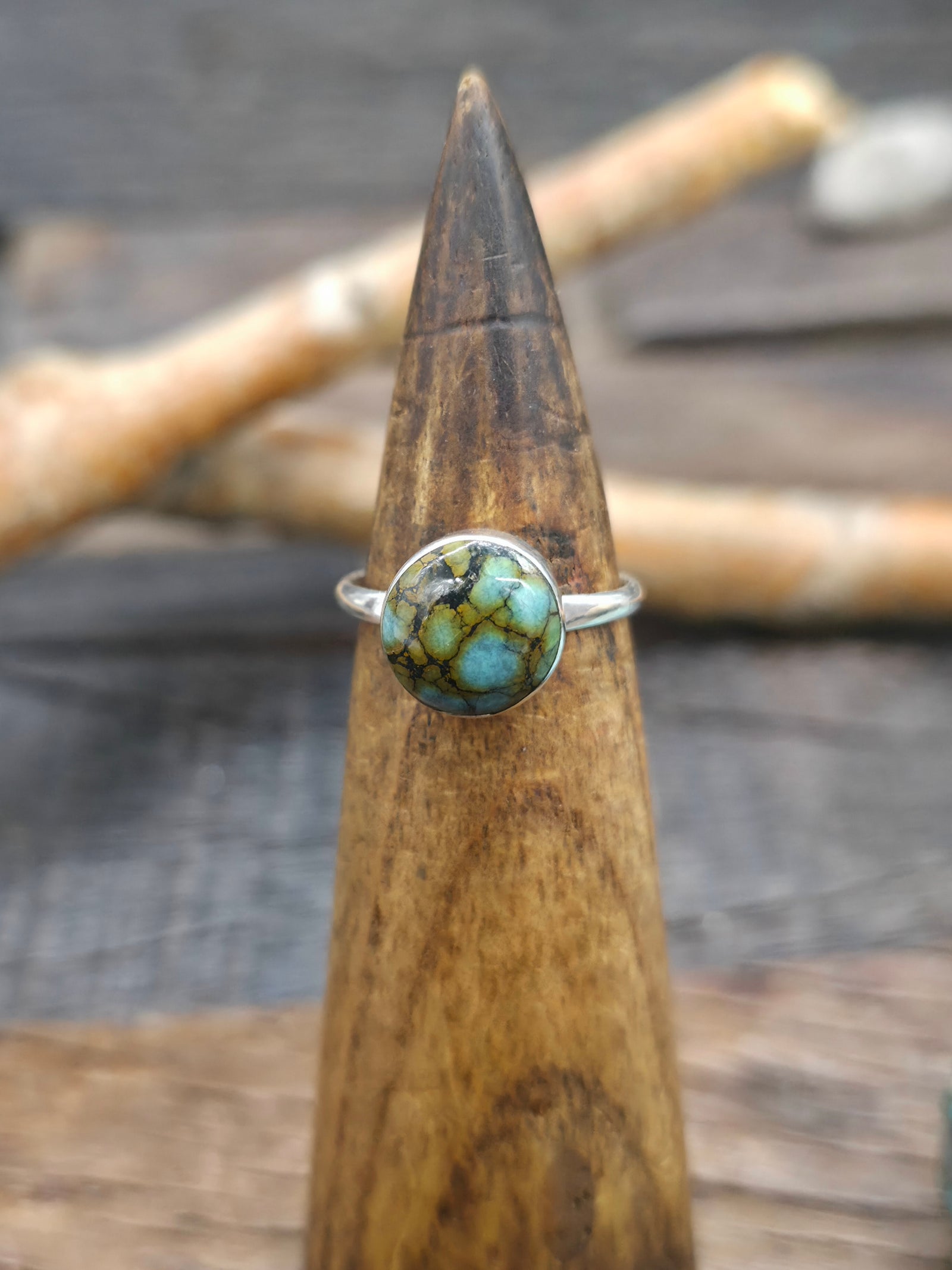 High Shine Sterling Silver and Sonoran Turquoise Ring by Nikoli Ashley - Size 8 1/2