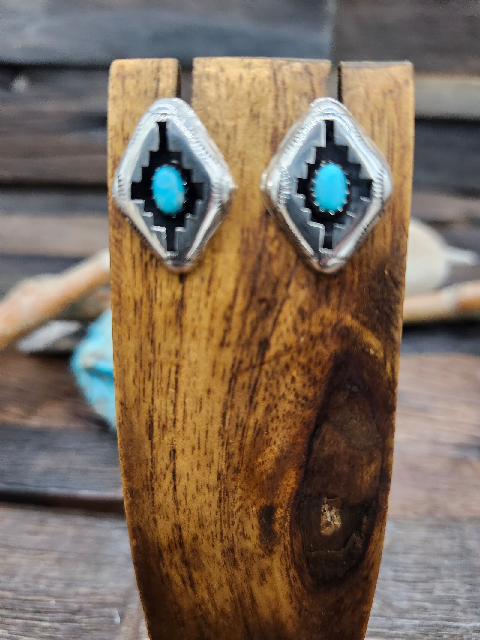 Turquoise and Sterling Silver Shadow Box Earrings Felix Perry