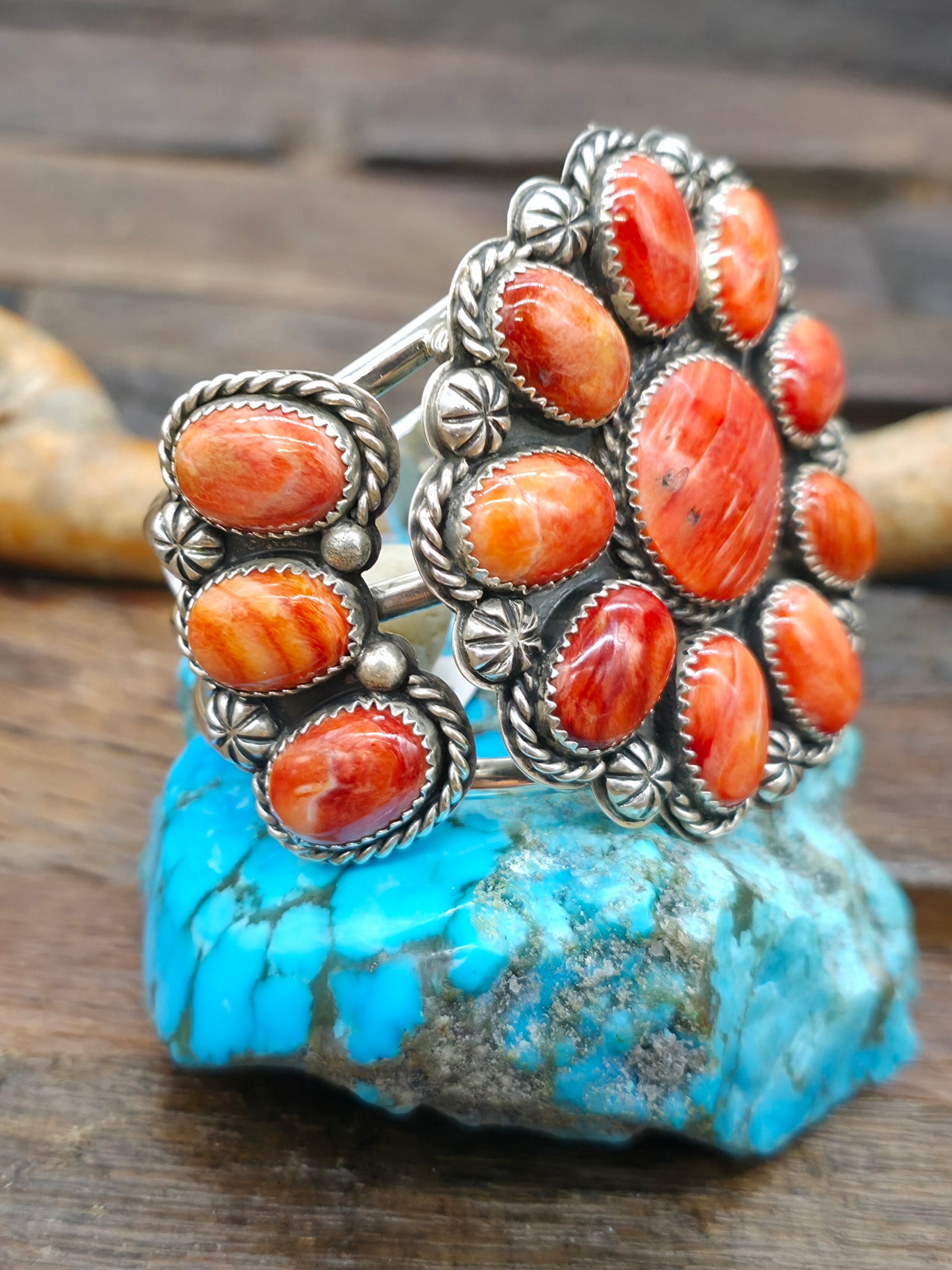 Sterling Silver Orange Spiny Cluster Bracelet by Kyle Wilson - 6 in. with Gap