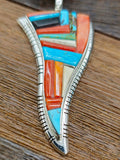 Sterling Silver Stamped Collar Necklace with Cobblestone Inlay Pendant by David Tune - 15 in.