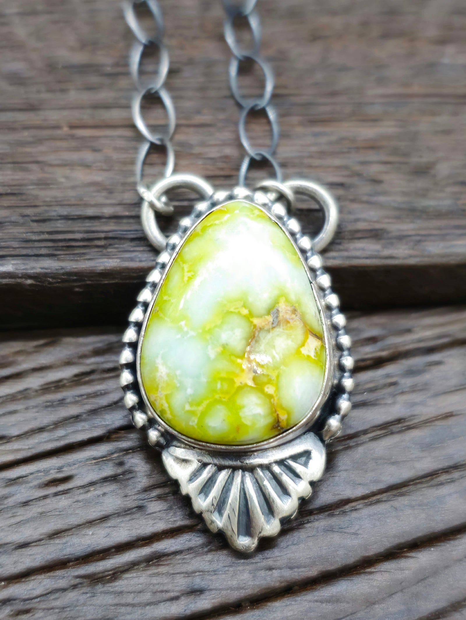 Palomino Turquoise Pendant Necklace on Oxidized Sterling Chain by Danny Henio 18 in.