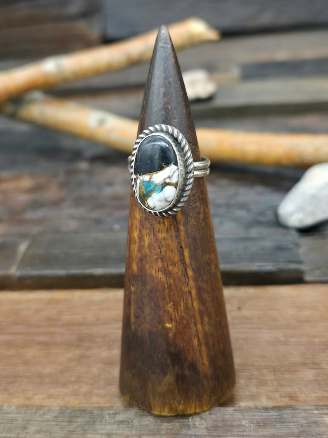 Sterling Silver and White Buffalo/Turquoise Composite Ring by Priscilla Smith - Adjustable